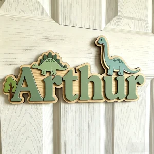 Wooden Forest Nursery Decor with Dinos